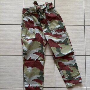Zara TRF Pants Women's Multi Color Camo Cargo Pocket Straight Belted